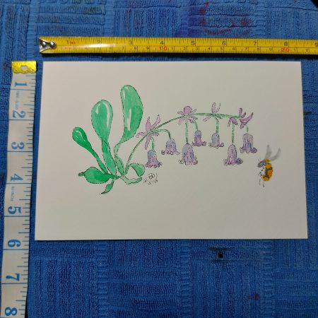 Bluebell and bee, mountable painting, 6x8.5 in