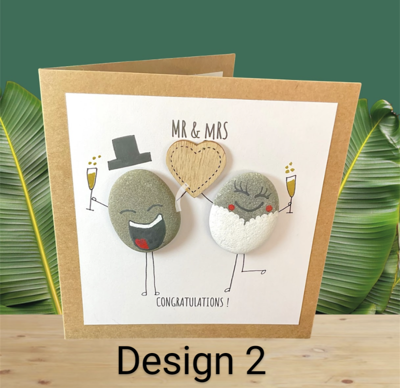 Mr & Mrs Wedding Pebble Art Card