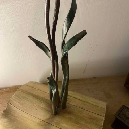 Handcrafted Wooden Mushroom Sculptures with Copper Reed Grass - Image 2