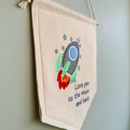 Love you to the moon and back wall hanging flag, space decor, rocket banner, nursery/bedroom decor