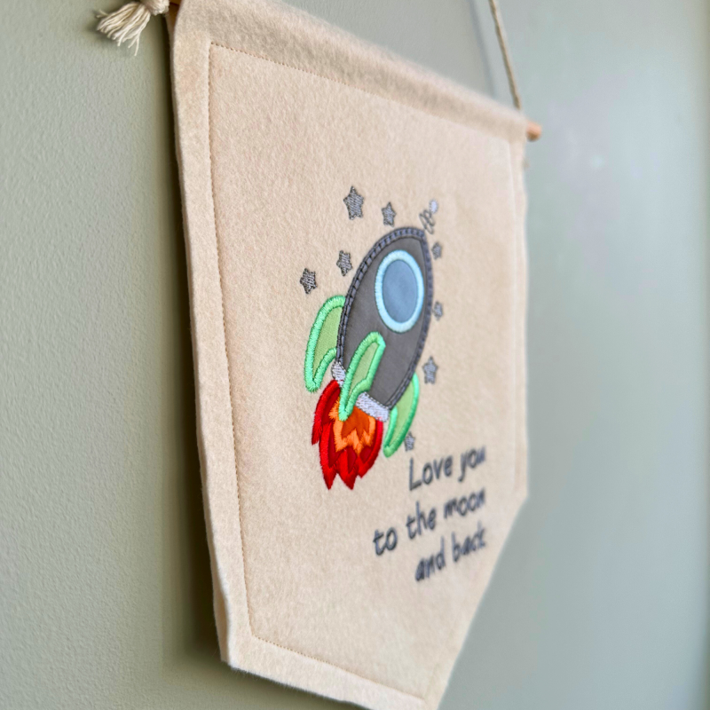 Love you to the moon and back wall hanging flag, space decor, rocket banner, nursery/bedroom decor