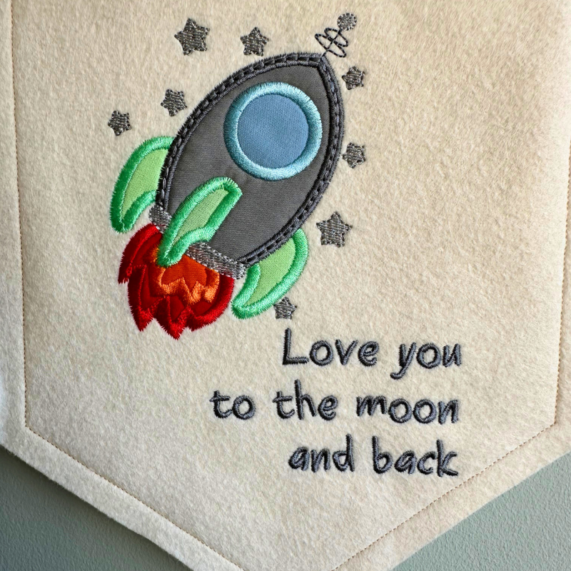 Love you to the moon and back wall hanging flag, space decor, rocket banner, nursery/bedroom decor