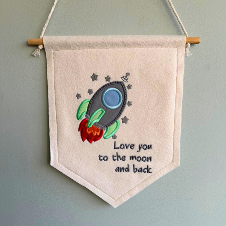 Love you to the moon and back wall hanging flag, space decor, rocket banner, nursery/bedroom decor