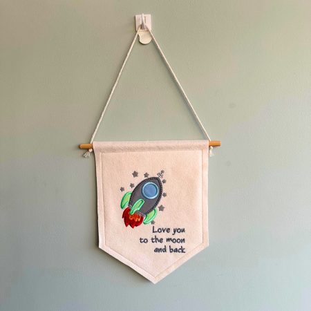 Love you to the moon and back wall hanging flag, space decor, rocket banner, nursery/bedroom decor