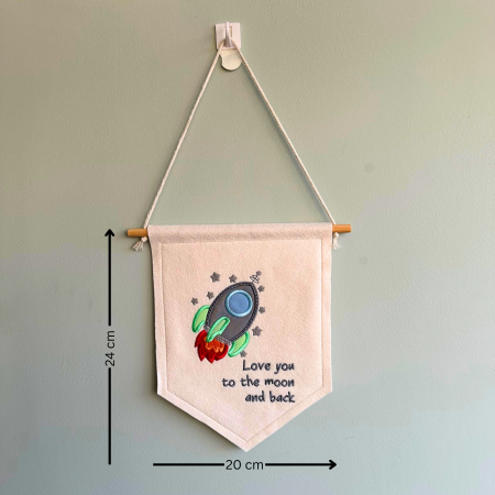 Love you to the moon and back wall hanging flag, space decor, rocket banner, nursery/bedroom decor