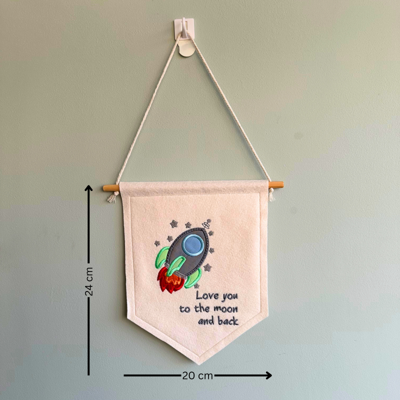 Love you to the moon and back wall hanging flag, space decor, rocket banner, nursery/bedroom decor
