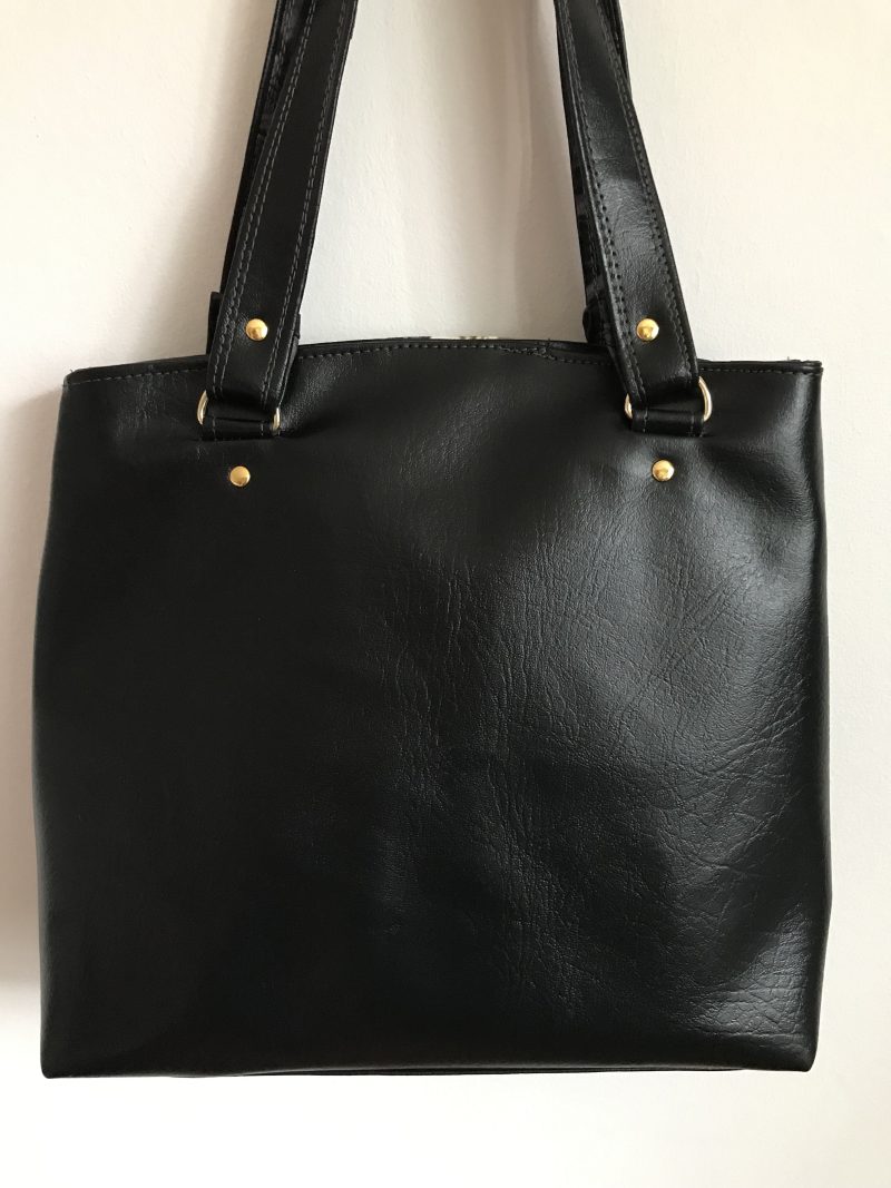 Unique Tote Bag Black Faux Leather Gothic Fantasy Skull Flowers Handcrafted UK