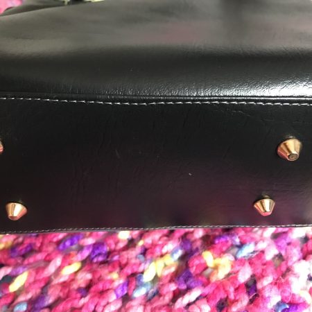 Unique Tote Bag Black Faux Leather Gothic Fantasy Skull Flowers Handcrafted UK - Image 4