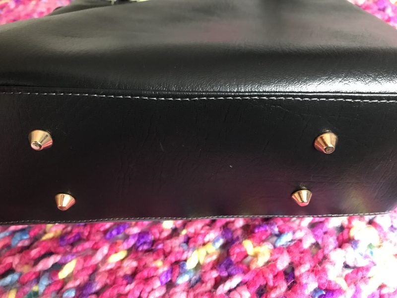 Unique Tote Bag Black Faux Leather Gothic Fantasy Skull Flowers Handcrafted UK