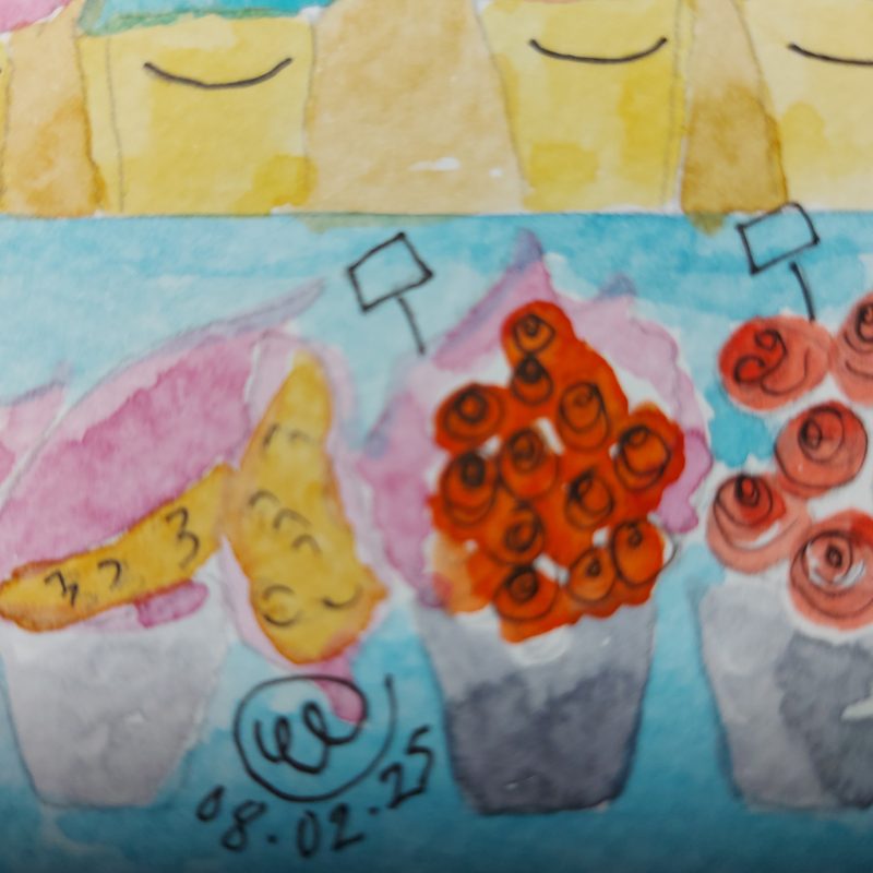 Get Well Soon card, flower stall, 8x6 in