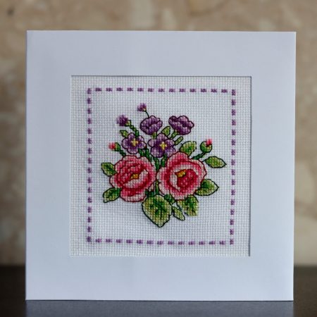 A Handmade Cross Stitch Greetings card framed in a White Aperture card left black inside for you to add your own personal message for any loved one