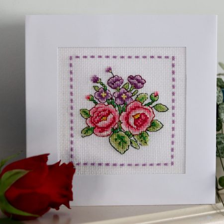 A Handmade Cross Stitch Greetings card framed in a White Aperture card left black inside for you to add your own personal message for any loved one