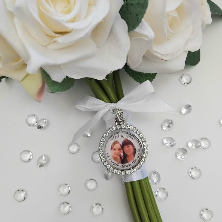 PERSONALISED RHINESTONE BRIDAL DOUBLE SIDED BOUQUET CHARM, DIAMANTE BRIDAL PHOTO CHARM