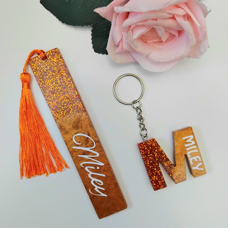 Personalised resin keyring, resin glitter bookmark, resin bookmark gift, book lover gift