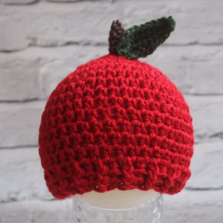 Crochet Apple Hat - Red Beanie Style Hat- Sizes available 0-3 months through to Child 3-10 years
