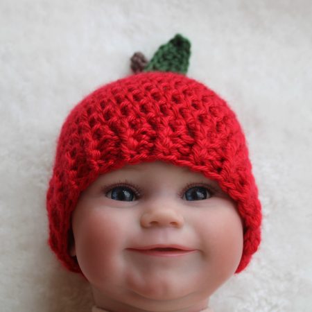 Crochet Apple Hat - Red Beanie Style Hat- Sizes available 0-3 months through to Child 3-10 years