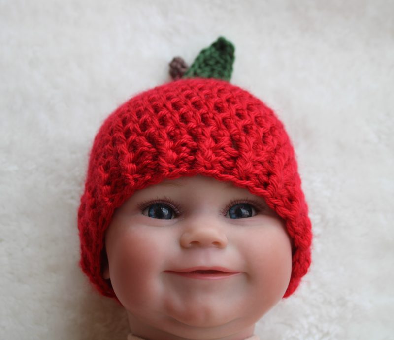 Crochet Apple Hat - Red Beanie Style Hat- Sizes available 0-3 months through to Child 3-10 years
