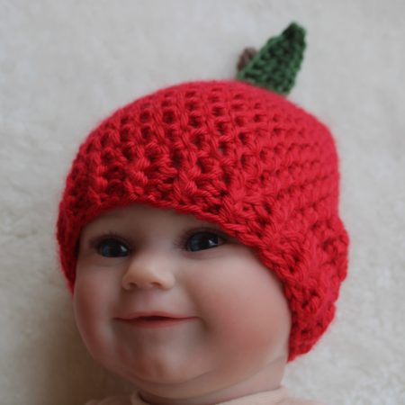 Crochet Apple Hat - Red Beanie Style Hat- Sizes available 0-3 months through to Child 3-10 years