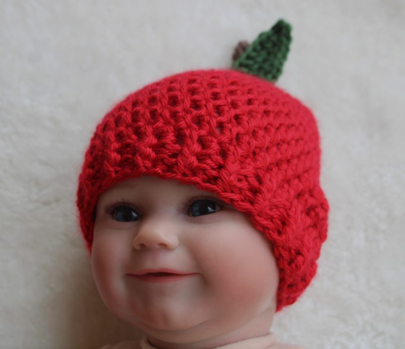 Crochet Apple Hat - Red Beanie Style Hat- Sizes available 0-3 months through to Child 3-10 years