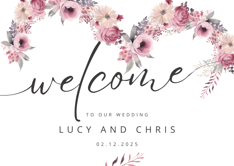 Personalised Wedding Welcome Sign - Enchanted Floral Pink
