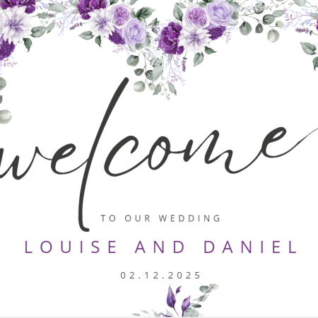 Personalised Wedding Welcome Sign - Enchanted Floral Purple