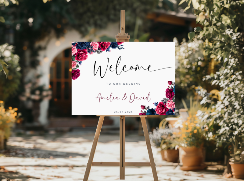 Personalised Wedding Welcome Sign - Romantic Rose