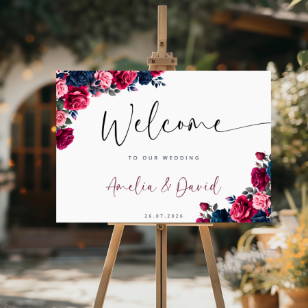 Personalised Wedding Welcome Sign - Romantic Rose