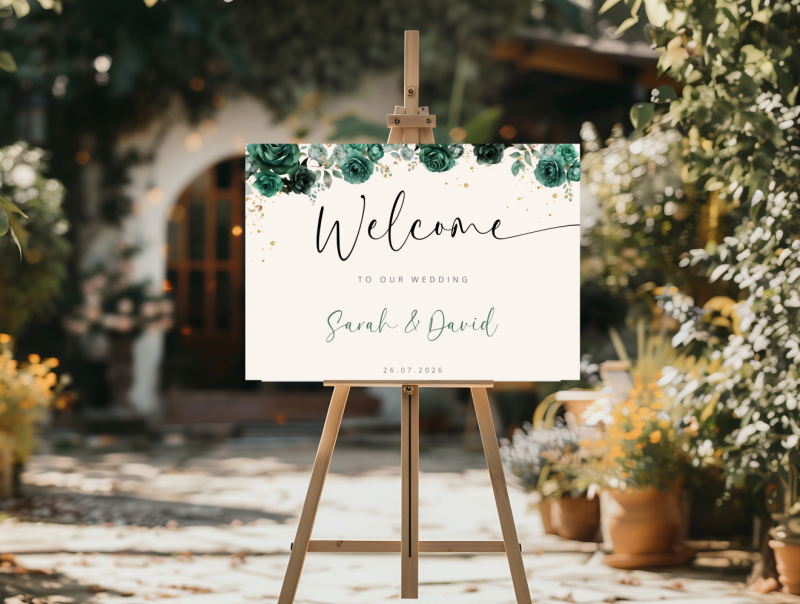Personalised Wedding Welcome Sign - Green Velvet