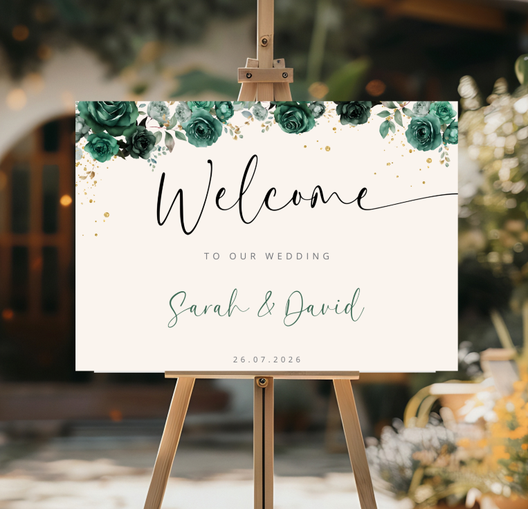 Personalised Wedding Welcome Sign - Green Velvet