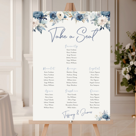 Personalised Wedding Seating Sign - Blue Serenity