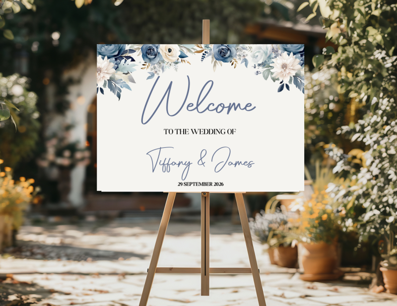 Personalised Wedding Welcome Sign - Blue Serenity