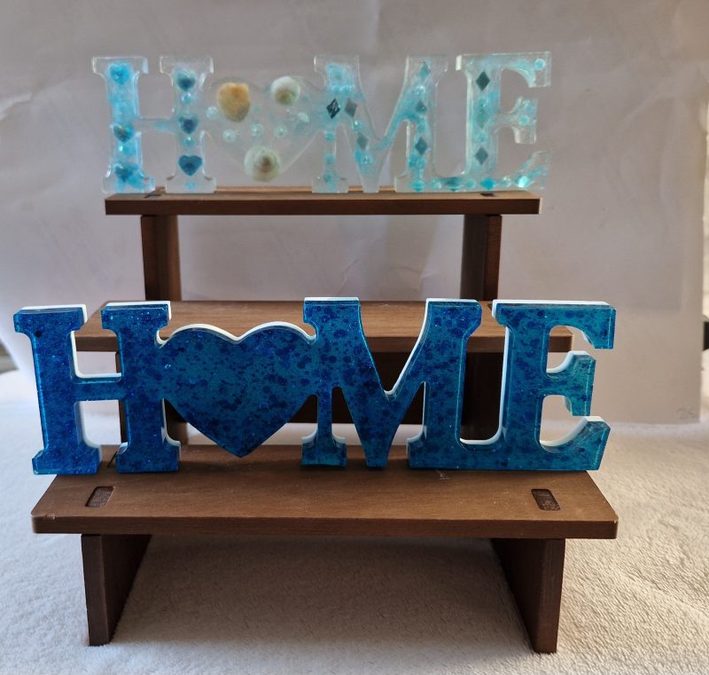 Home Sign with Shells and Blue Glitter