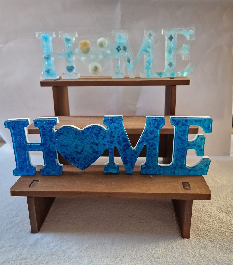 Home Sign with Shells and Blue Glitter