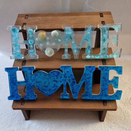 Home Sign with Shells and Blue Glitter