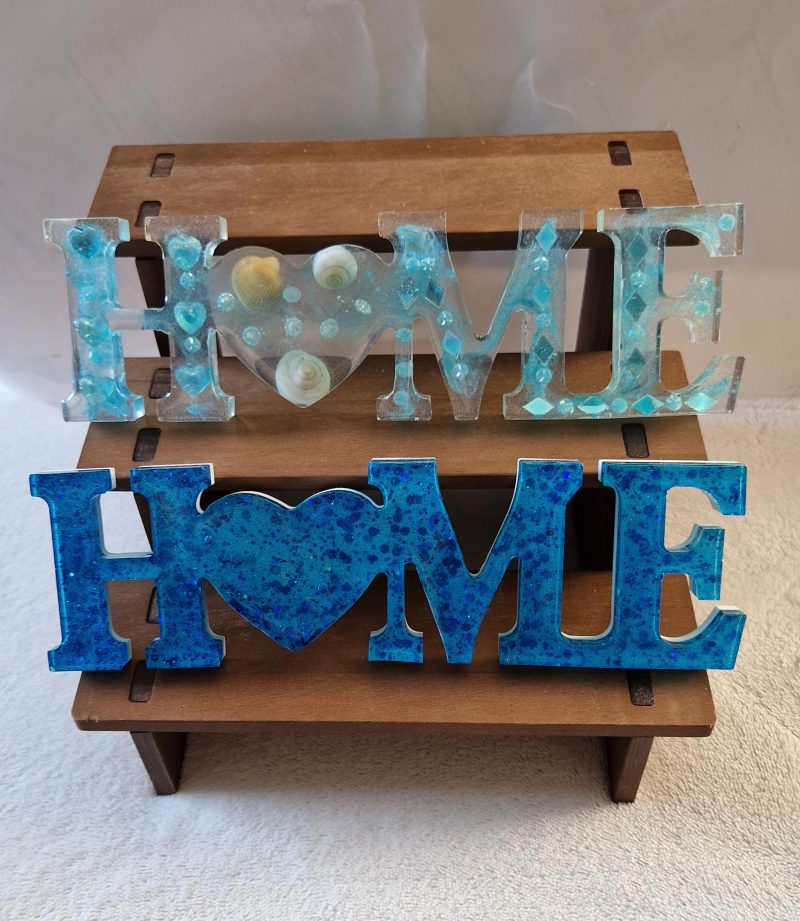 Home Sign with Shells and Blue Glitter