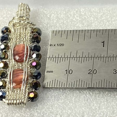 Unique wire-wrapped pendant with abalone shell and crystals