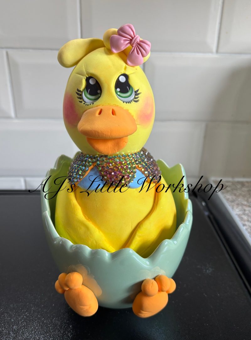 Unique Handmade Foam Clay Posh Duck in Half an Egg