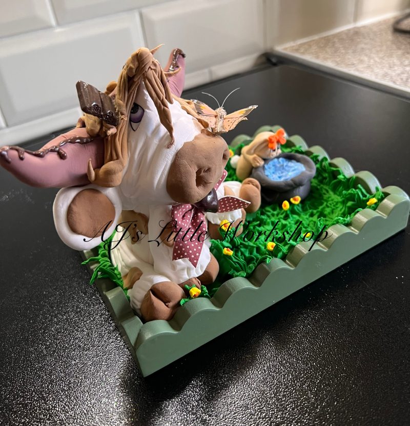 Chocolate Cow with Bunny Handmade from Foam Clay
