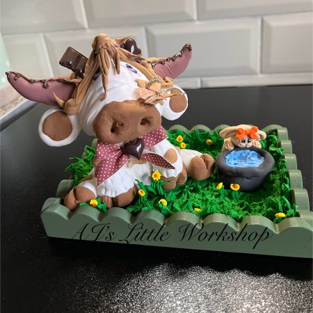 Chocolate Cow with Bunny Handmade from Foam Clay