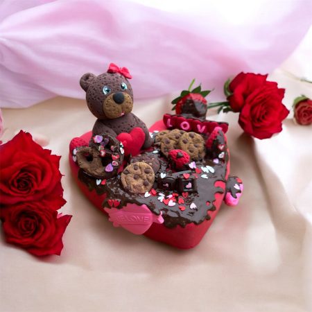 Foam Clay Handmade Teddy on a Chocolate covered Heart