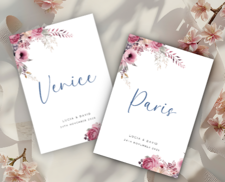 Wedding Table Numbers - Enchanted Pink - Set of 10