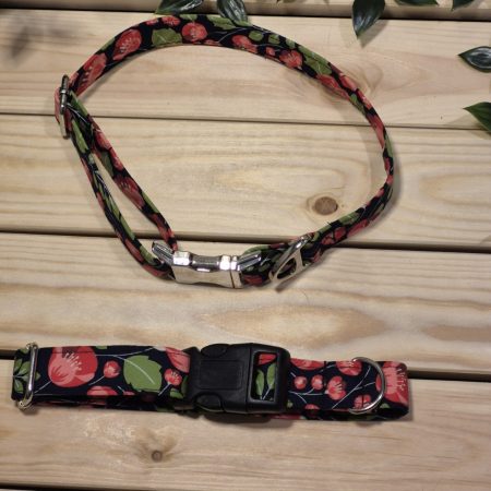 Navy Floral Fabric Dog Collar | 2 Buckle Types | 2 Sizes