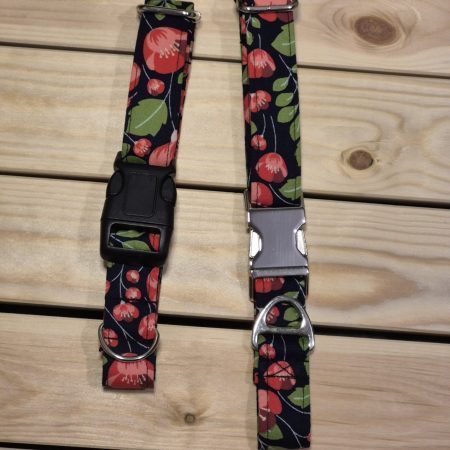Navy Floral Fabric Dog Collar | 2 Buckle Types | 2 Sizes