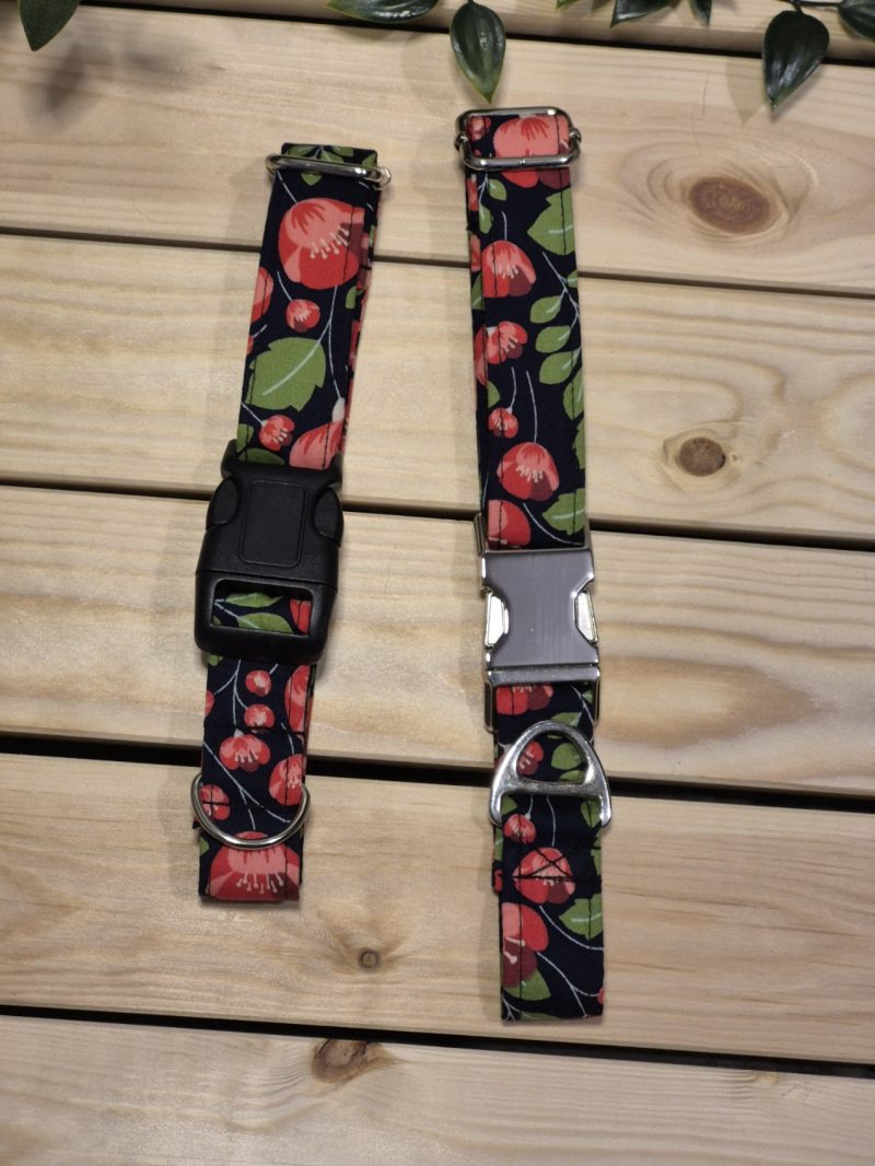 Navy Floral Fabric Dog Collar | 2 Buckle Types | 2 Sizes