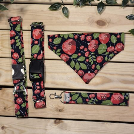 Navy Floral Fabric Dog Collar | 2 Buckle Types | 2 Sizes
