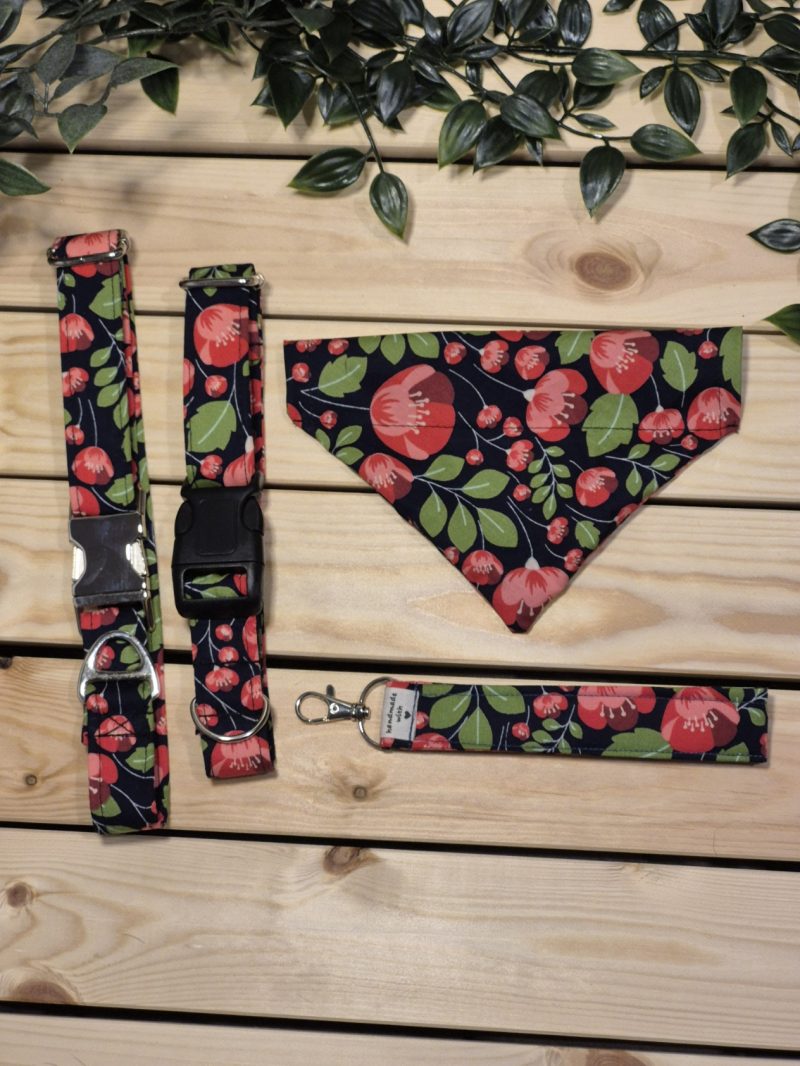 Navy Floral Fabric Dog Collar | 2 Buckle Types | 2 Sizes