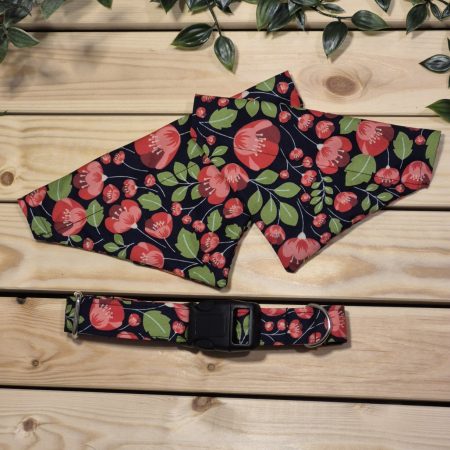 Navy Floral Fabric Dog Collar | 2 Buckle Types | 2 Sizes