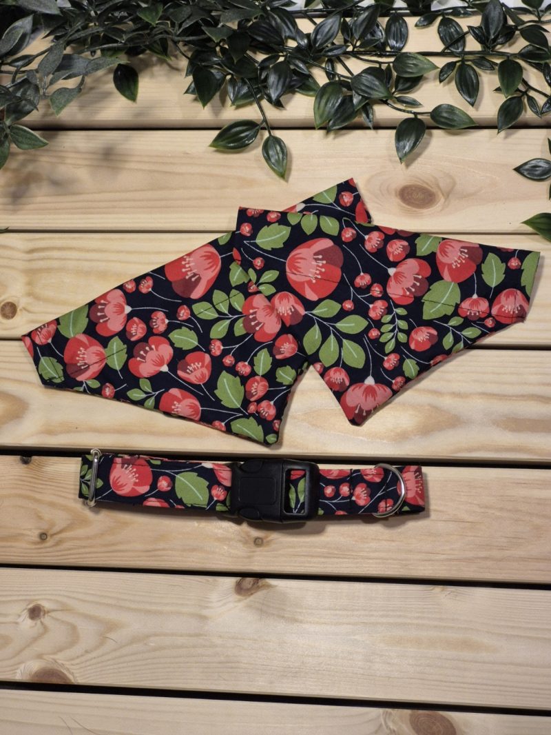 Navy Floral Fabric Dog Collar | 2 Buckle Types | 2 Sizes