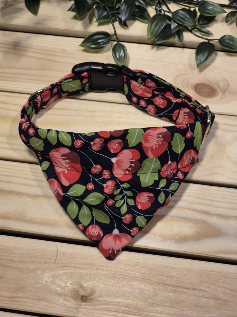 Navy Floral Fabric Dog Collar | 2 Buckle Types | 2 Sizes