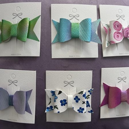 6 x faux leather handmade small hair bow clips